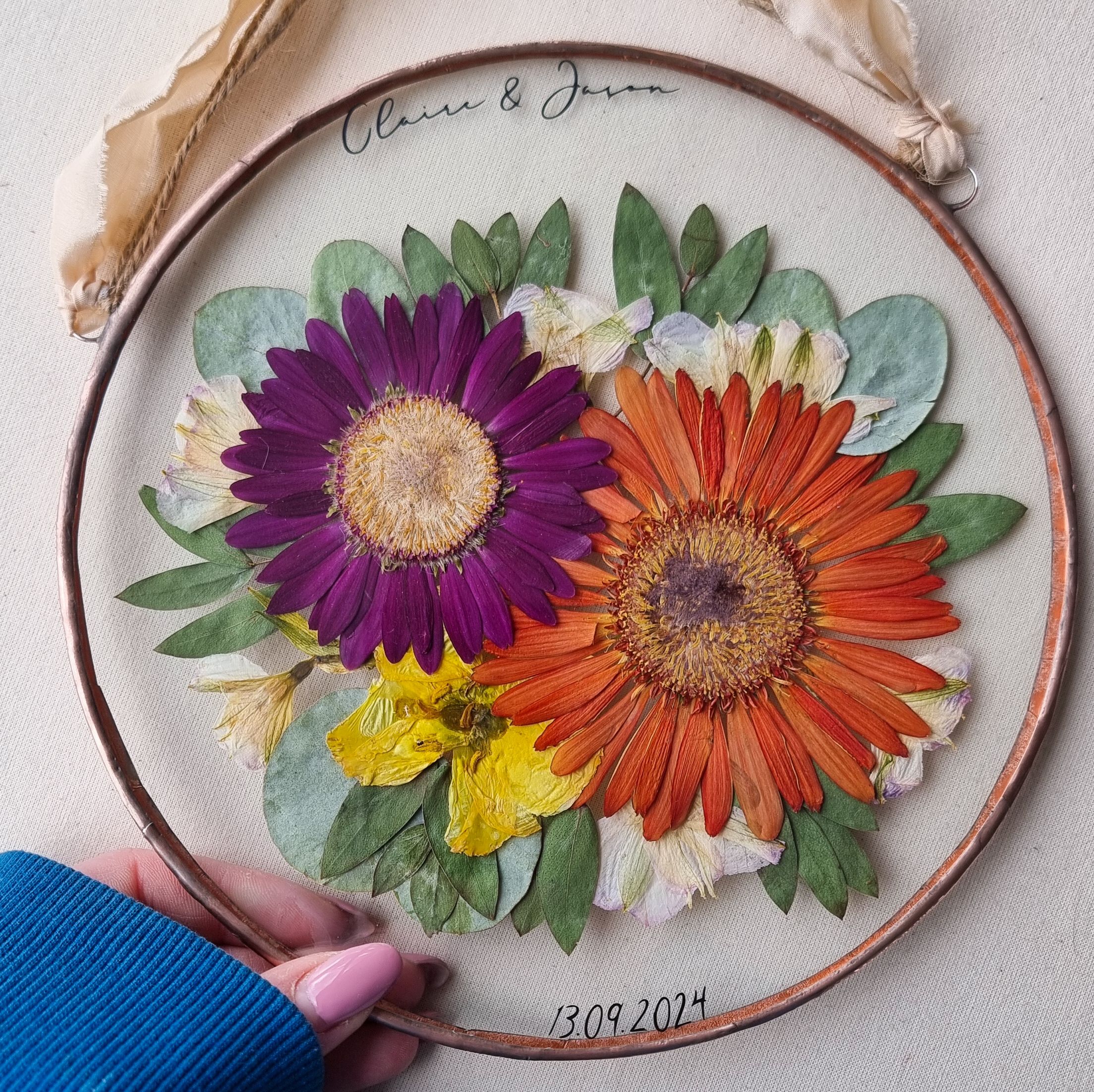 The Partial wedding bouquet and flower preservation frame.