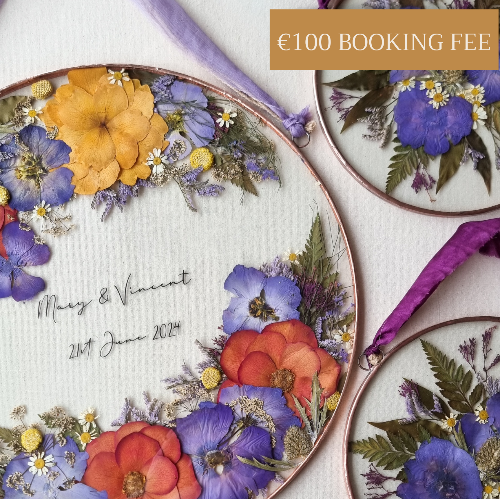 The Frankie wedding bouquet and sentimental flower preservation package which includes one large frame for the couple and two smaller frames which make unique gifts for family.