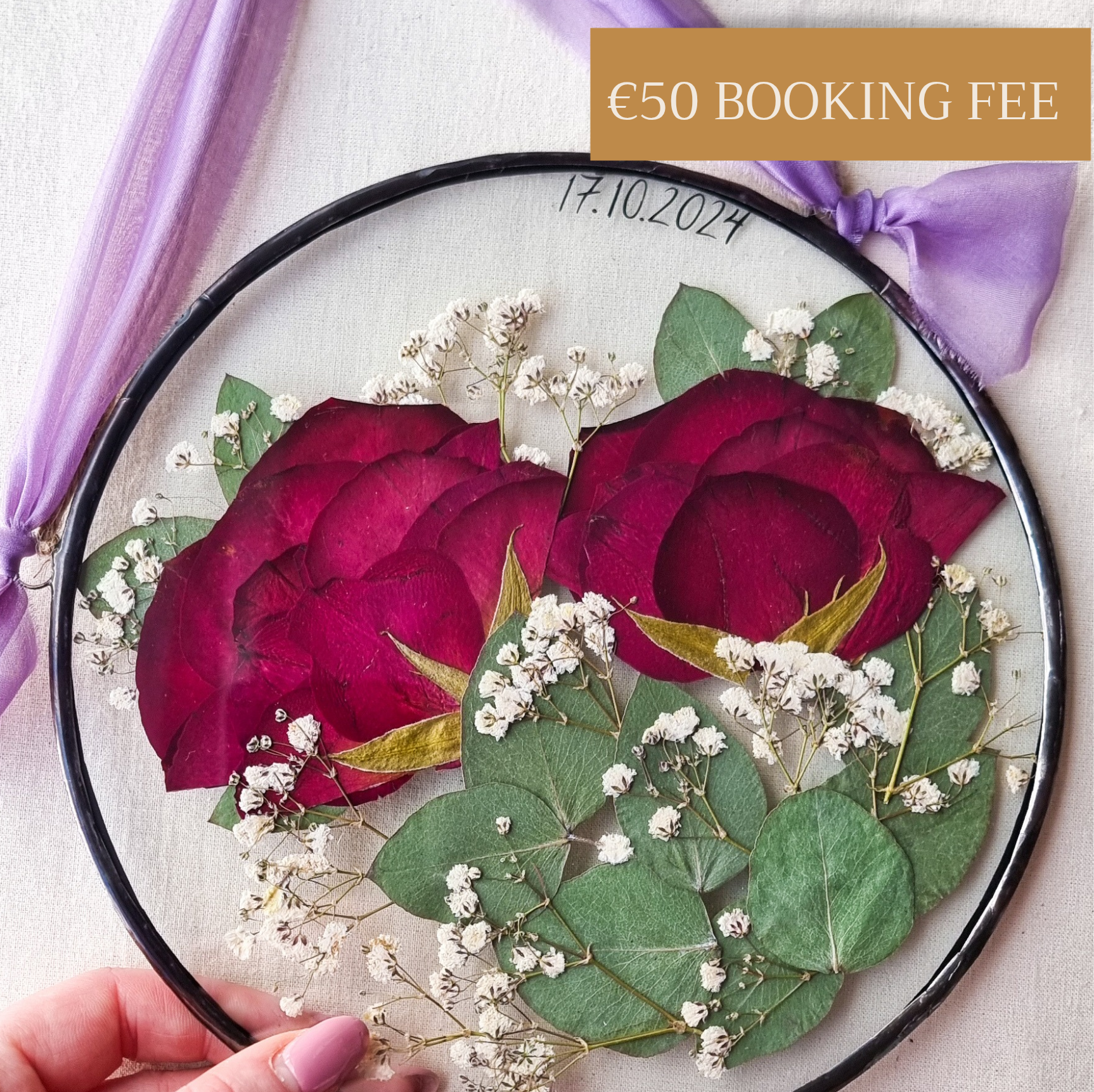 The Partial wedding bouquet and flower preservation frame.