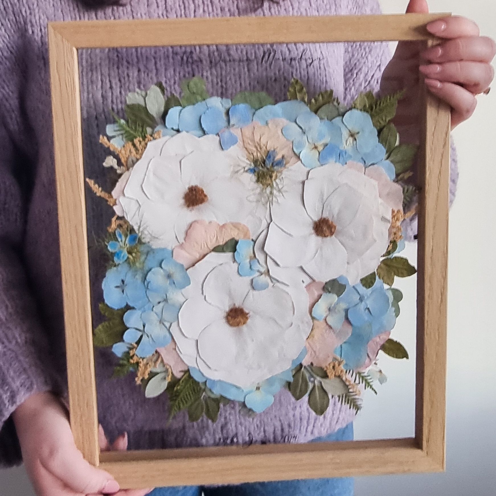 Real Pressed Irish Wildflower Glass Heart Pendant Copper Necklace